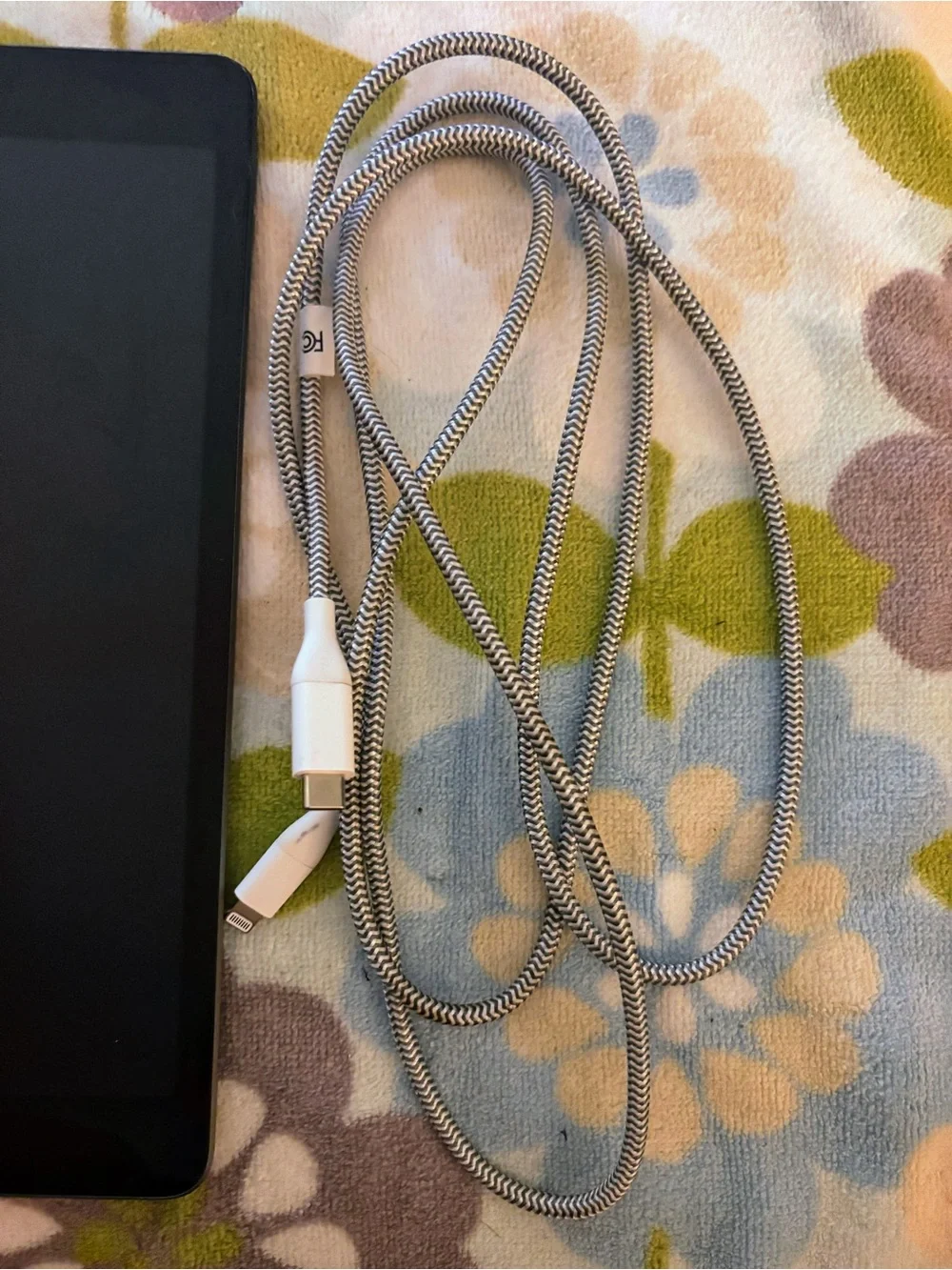 Apple Dark Silver Tablet with White and Black Braided Lightning Cable